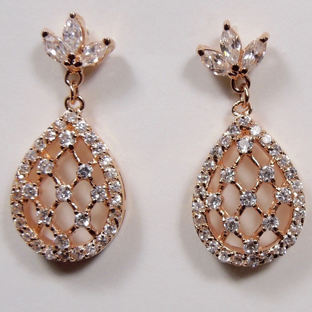 14kt Rose Gold Plated Sterling Silver CZ Earrings